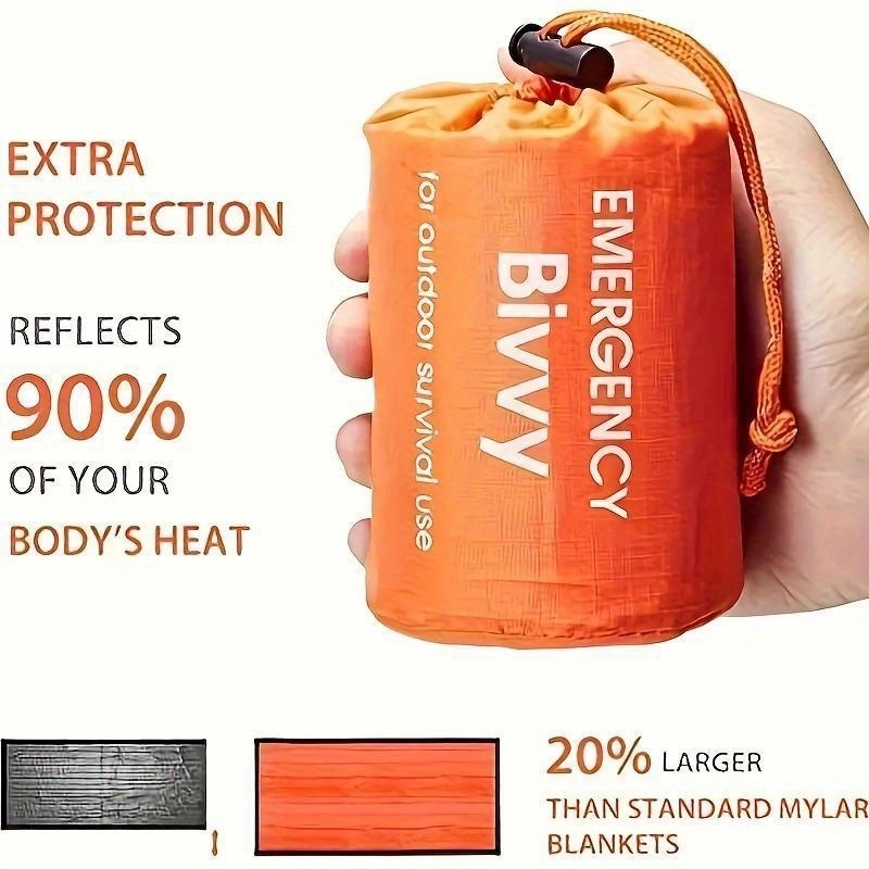 Outdoor Camping Activities For Adults - Multipack-Notfallschlafsäcke, orange, Kordelzugbeutel, geeignet für Outdoor-Camping,