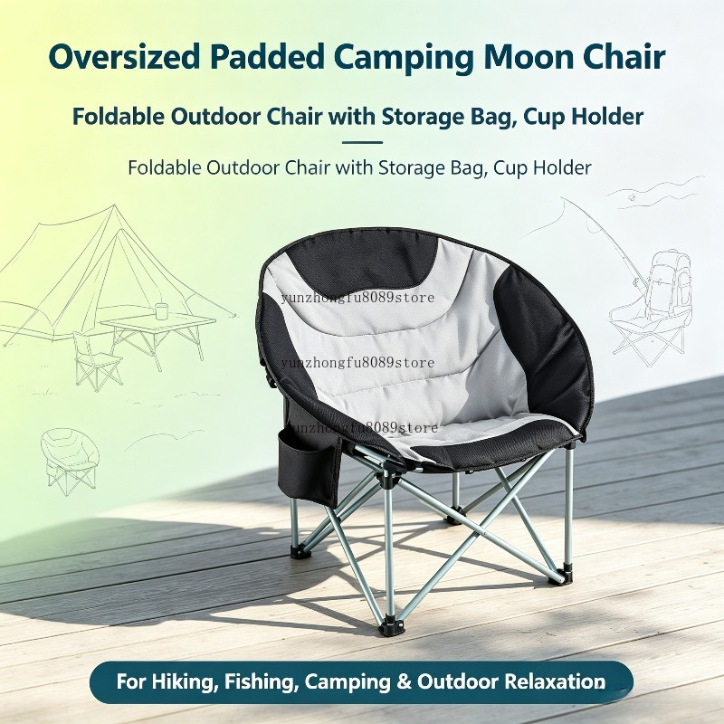 Outdoor Camping Backpack - Übergroßer gepolsterter Camping-Mondsessel, klappbarer Outdoor-Stuhl mit