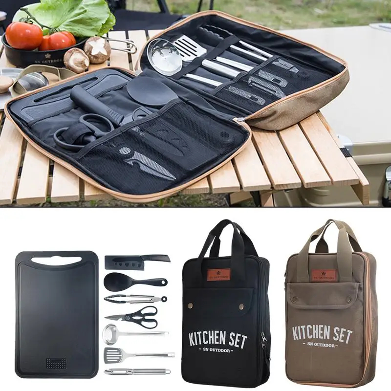 Outdoor Camping Dining Set - 8-teiliges Camping-Küchen-Kochgeschirr-Set Tragbares Outdoor-Reise-Utensilien-Set Edelstahl Koch-