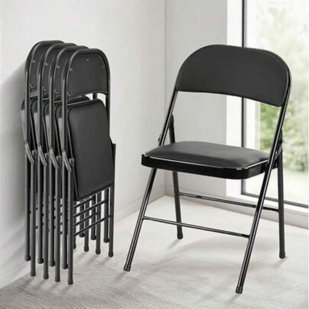 Folding Chair - Klappstuhl 4er-Pack, Ledergepolsterte Klappstühle, Robuster Metallrahmen,