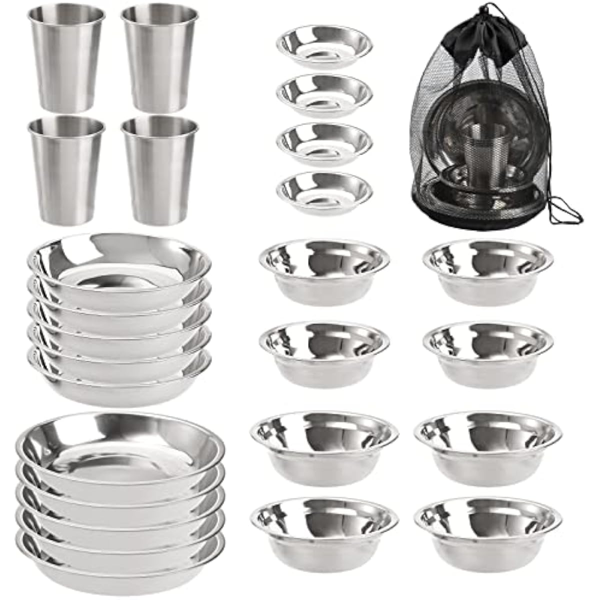 Outdoor Camping Dining Set - 26-teiliges Outdoor-Essgeschirr aus Edelstahl mit Tellern,