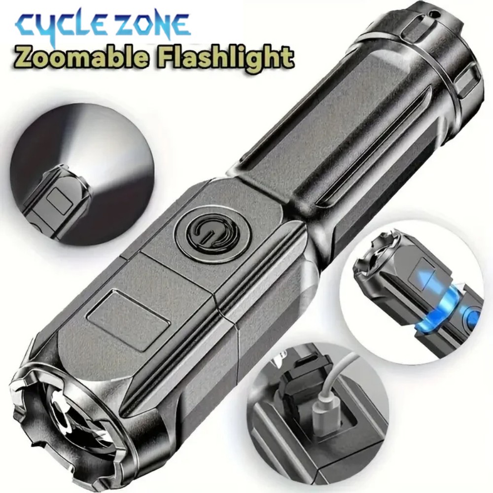 Outdoor Camping Zone - Tragbare LED-Taschenlampe, USB-aufladbar, zoombare Taschenlampe, Handlampe,